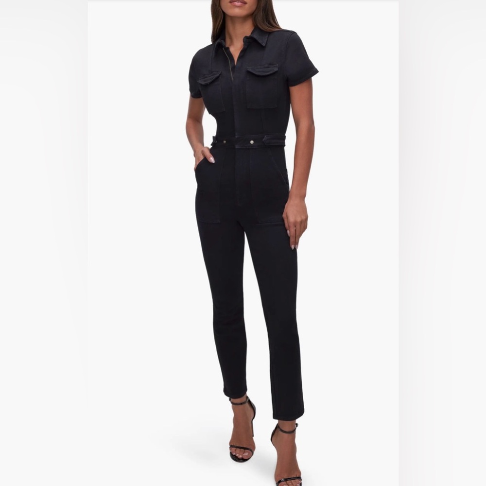 Good American Fit For Success Black Denim Jumpsuit